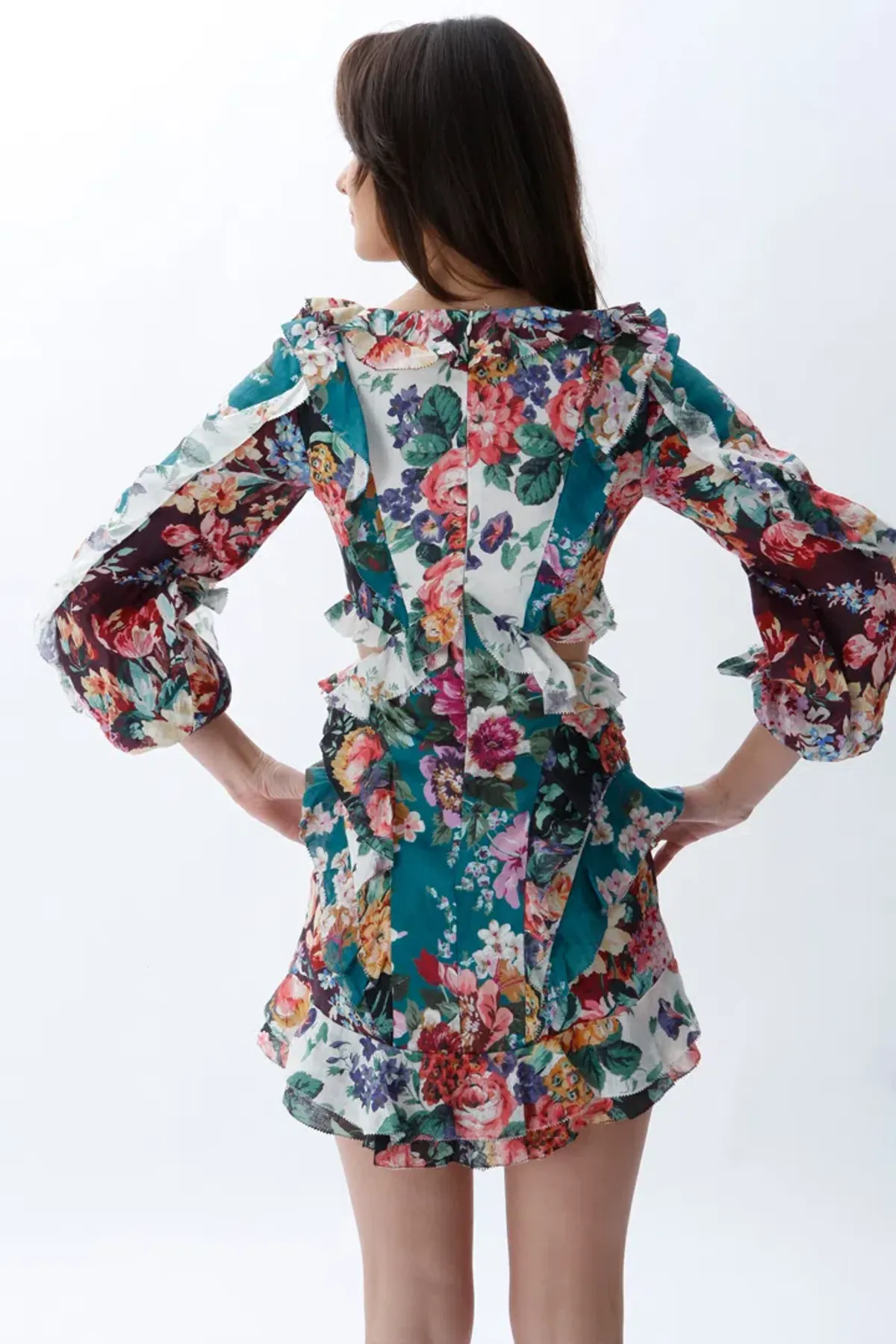 Zimmermann Allia Cut Out Mini Dress Spliced Floral Size 0 / AU 8 - Image 3