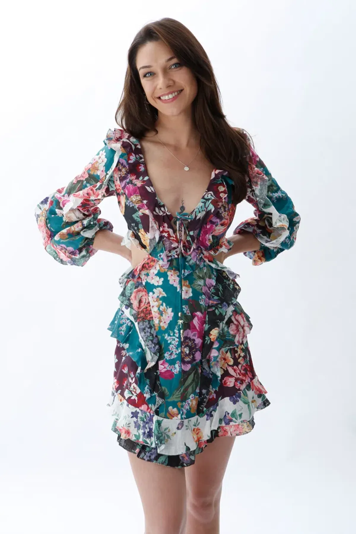 Zimmermann Allia Cut Out Mini Dress Spliced Floral Size 0 / AU 8 - Image 2