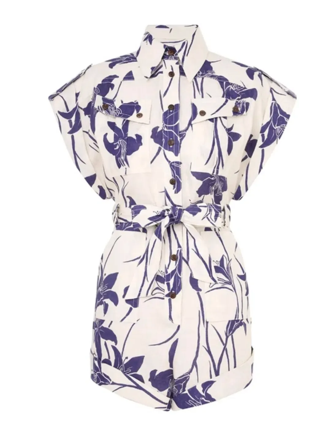 Zimmermann Acadian Cuffed Playsuit Ivory/Blue Floral Size 0 / AU 8 for rent on The Volte - main image