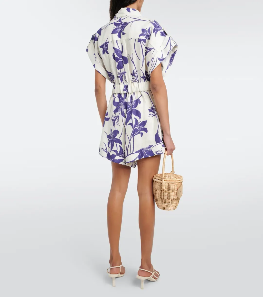 Zimmermann Acadian Cuffed Playsuit Ivory/Blue Floral Size 0 / AU 8 for rent on The Volte - main image