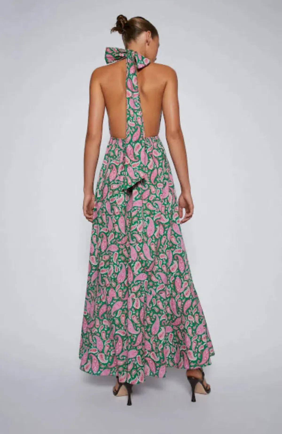Scanlan Theodore Paisley Halter Maxi Dress Green Pink Size 6 - Image 4