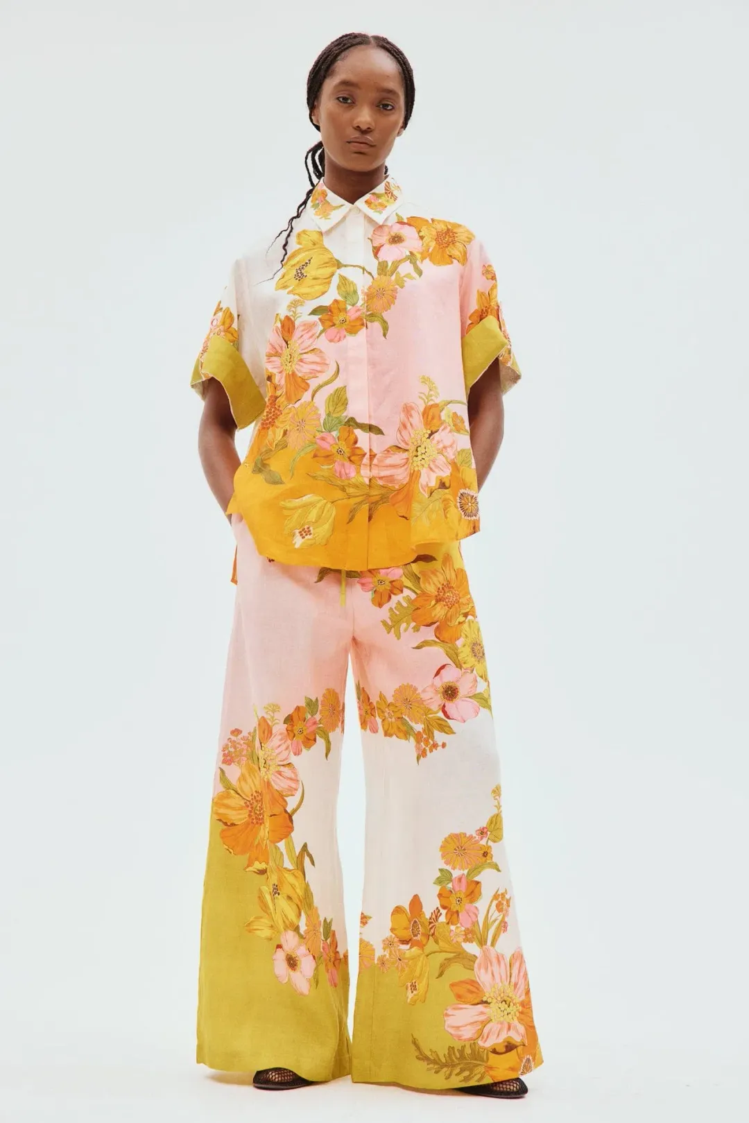 Alemais Silas Linen Shirt and Pants Set Multi Floral Size 8 for rent on The Volte - main image