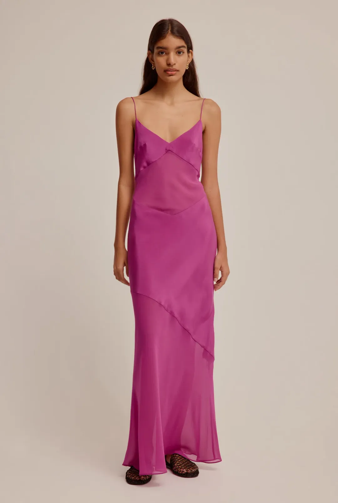 Venroy Sheer Panelled Silk Slip Dress Mulberry Size XS / AU 6 for rent on The Volte - main image