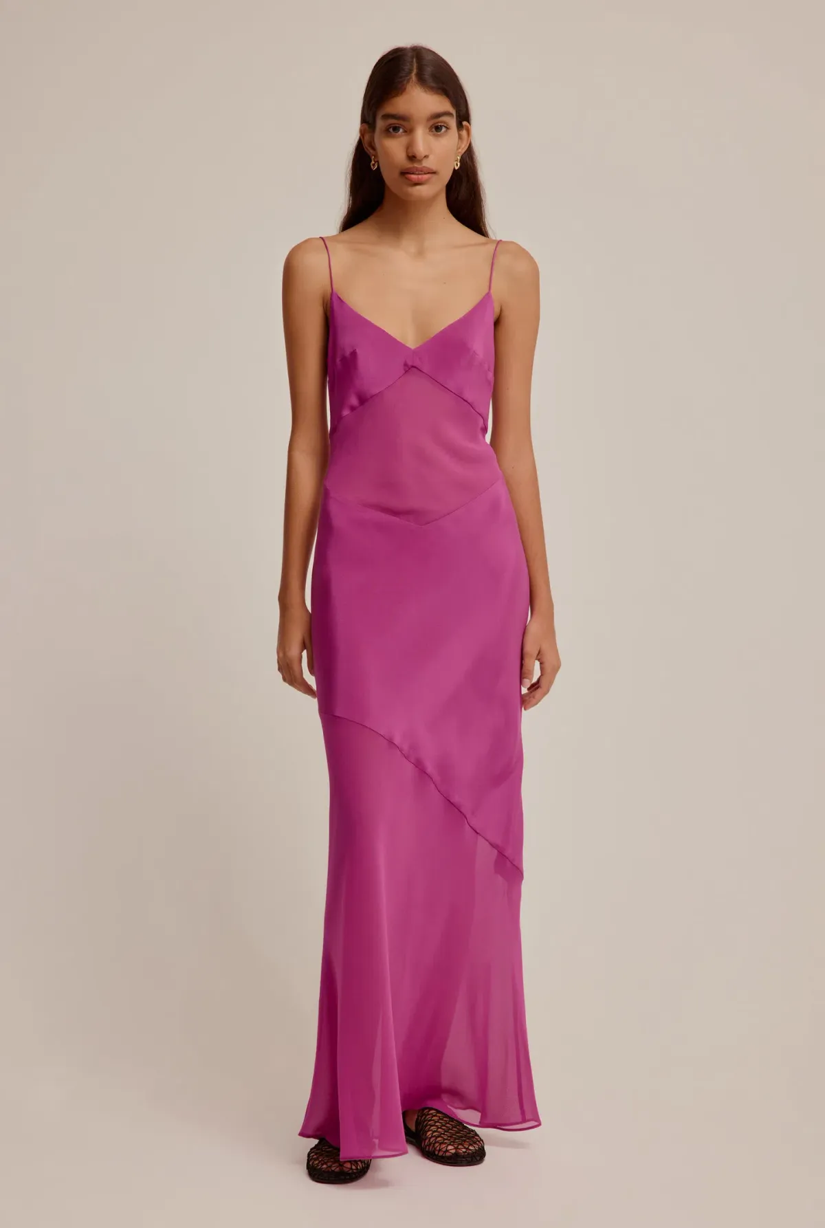 Venroy Sheer Panelled Silk Slip Dress Mulberry Size XS / AU 6 - Image 2