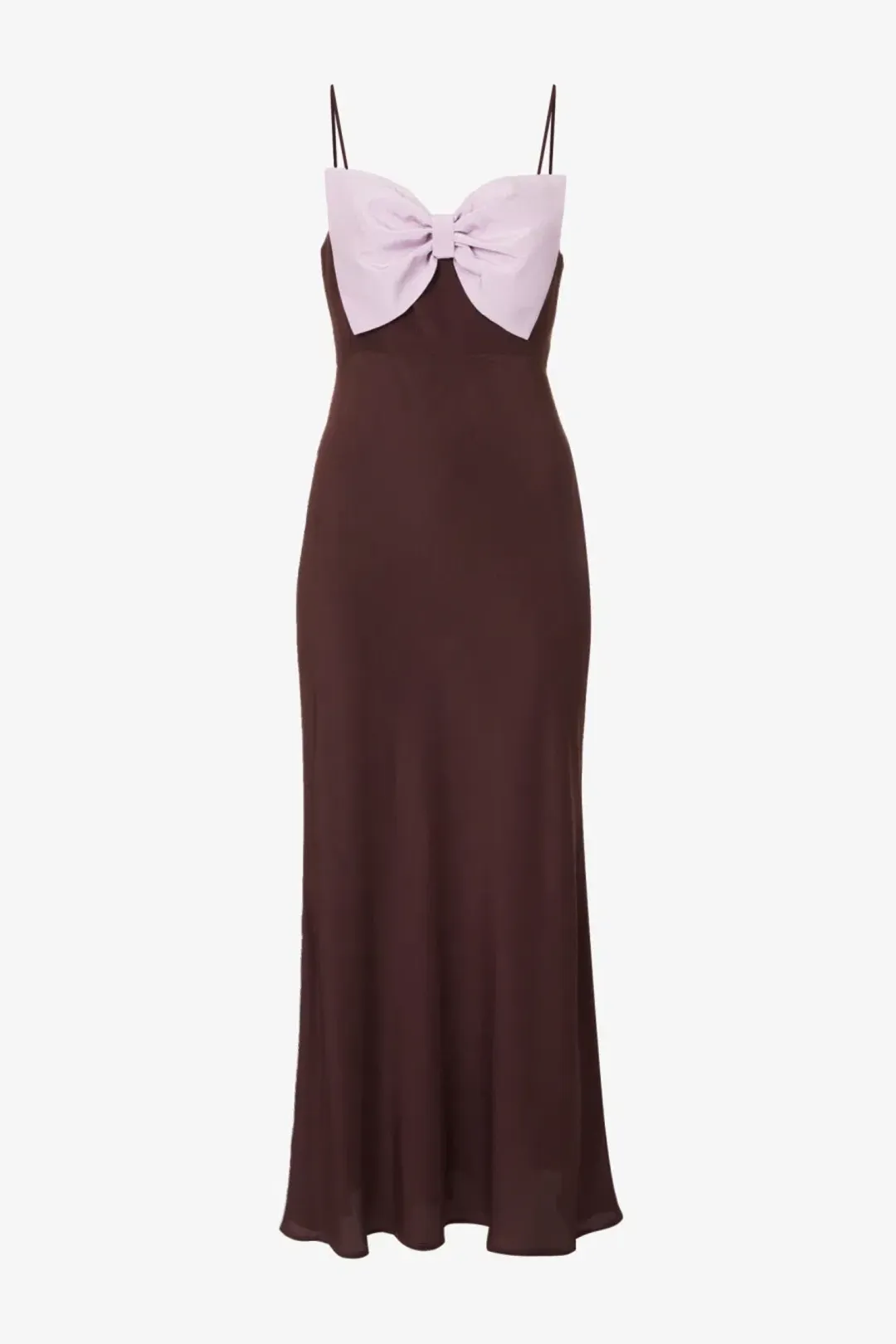 Rixo Leanna Bow Silk Dress Chocolate/Lilac Size 10 for rent on The Volte - main image