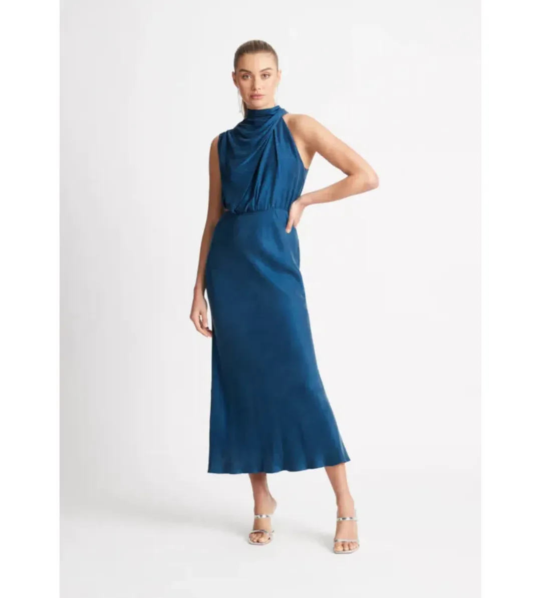 Sheike Park Ave Draped Midi Dress Teal  Size 12 for rent on The Volte - main image