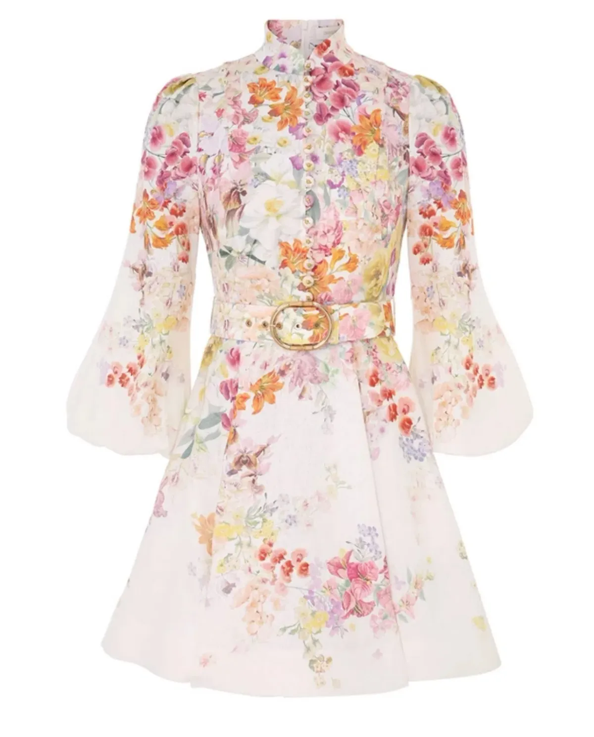 Zimmermann The Natura Buttoned Mini Dress in Kaleidoscope Garden Size 2 / AU 12  - Image 4