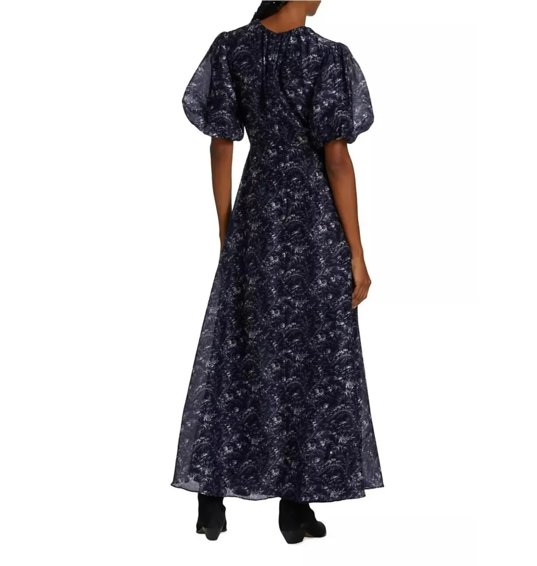 Sir the Label Caprice Puff Sleeve Midi Dress in Navy Size 1 / AU 8 for rent on The Volte - main image