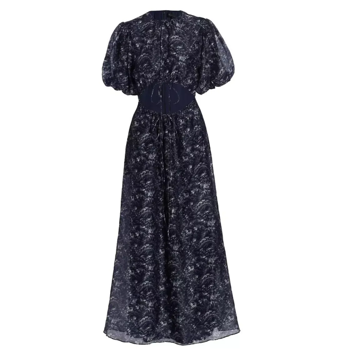 Sir the Label Caprice Puff Sleeve Midi Dress in Navy Size 1 / AU 8 for rent on The Volte - main image