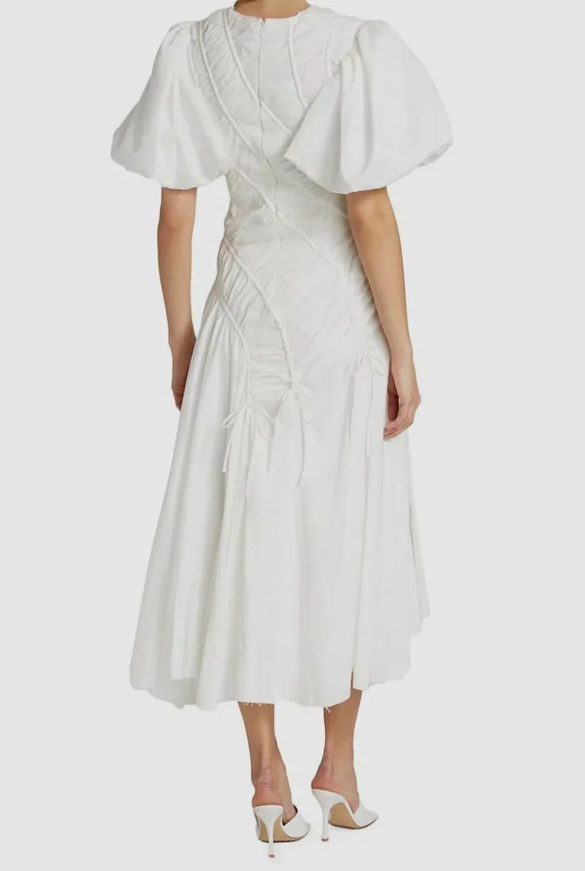 Aje Siren Drawstring Midi Dress Ivory Size 6 - Image 4