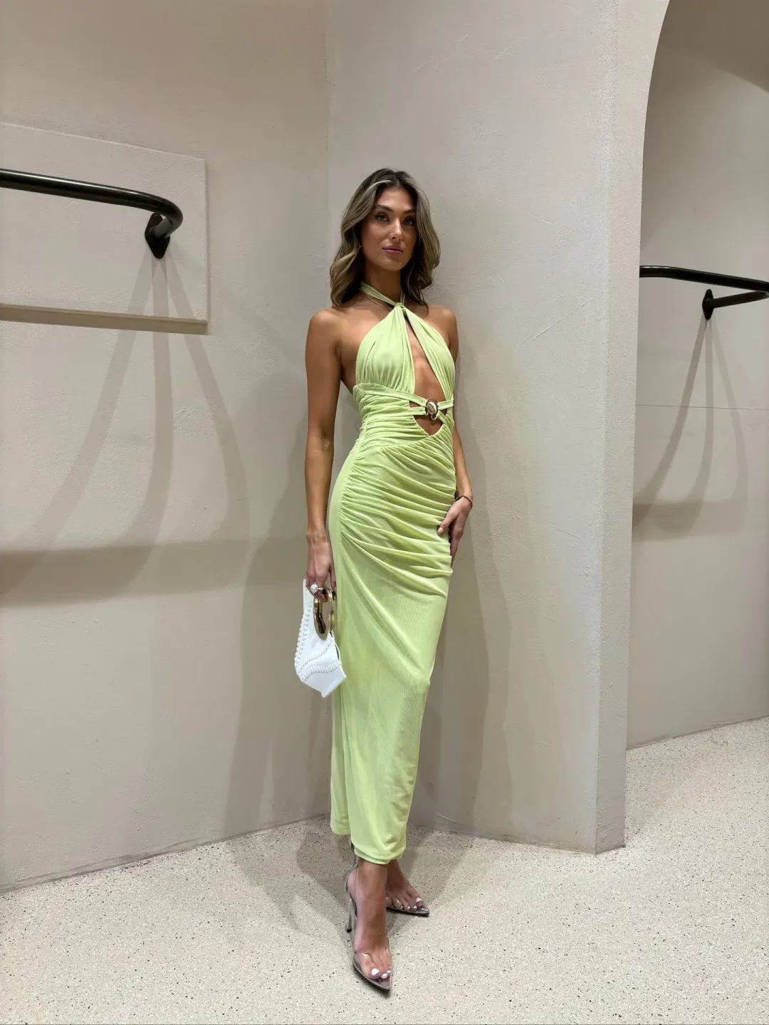 She Is Olla Dune Dress in Lime Spice Size S / AU 8 for rent on The Volte - main image