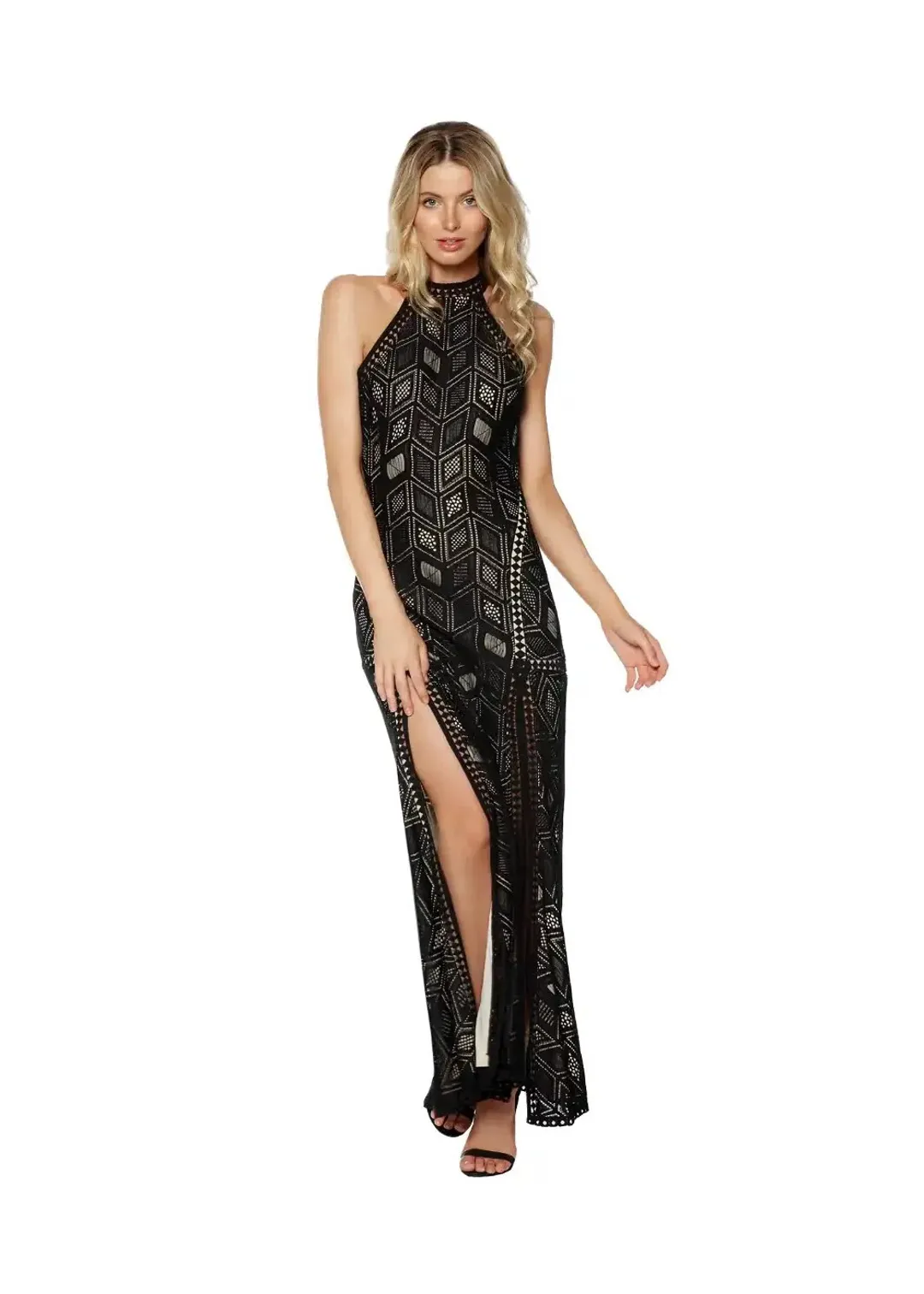 Guess Sunset Geo Lace Maxi Dress Black Size 10 for rent on The Volte - main image