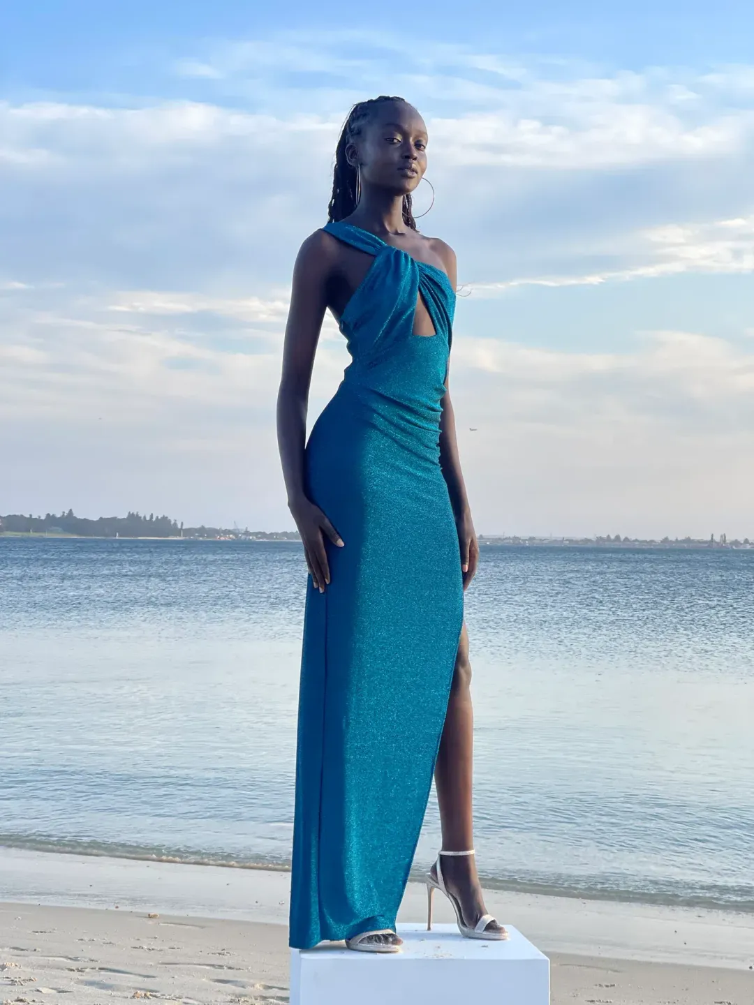 Sonya Moda Acquavena Capri Shimmer Dress Blue Size 10 for rent on The Volte - main image