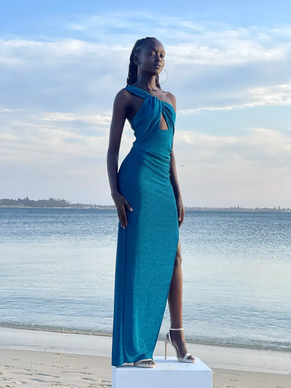 Sonya Moda Acquavena Capri Shimmer Dress Blue Size 10 - Image 4