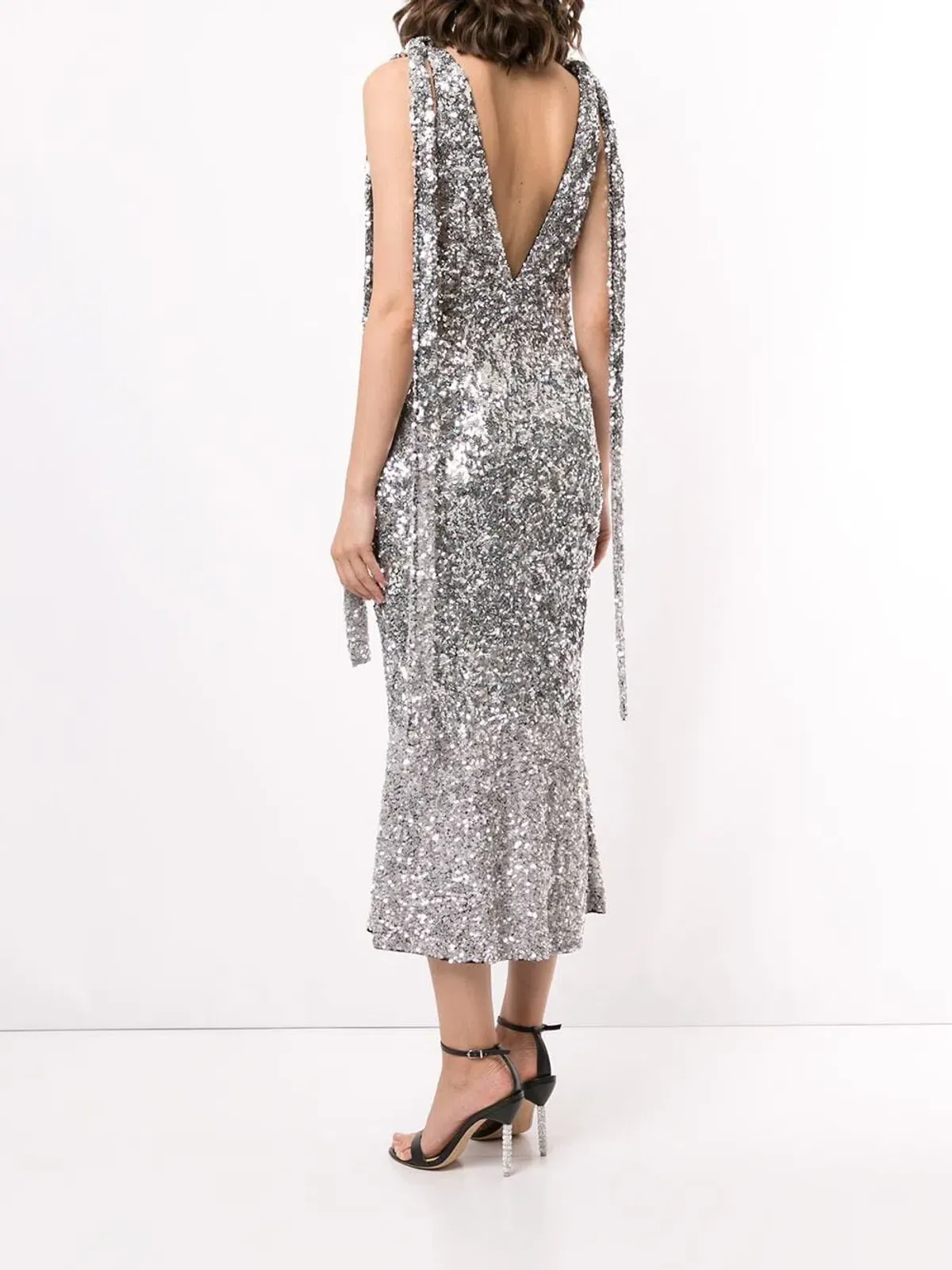Rachel Gilbert Jacinta Sequined Midi Dress Silver Size 10 - Image 2