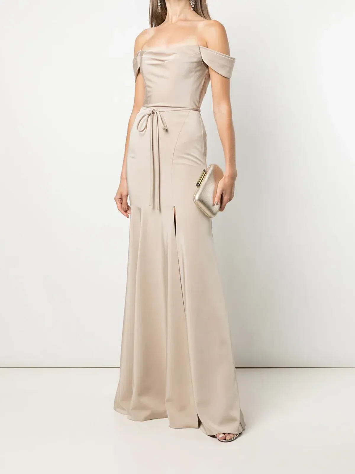 Marchesa Notte Rimini Off Shoulder Dress in Champagne Colour Size US 10 / AU 14 - Image 1