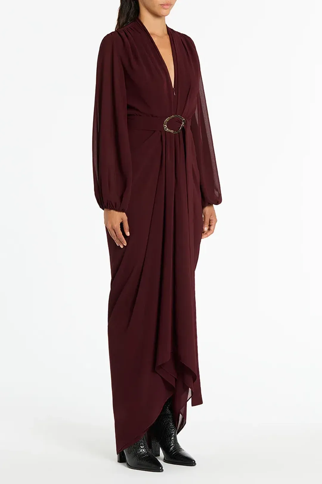 Carla Zampatti Waterfall Dress in Merlot Size 8 for rent on The Volte - main image