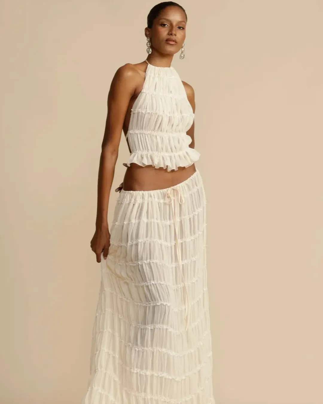 Arcina Ori Juliette Halter Top & Maxi Skirt Set Warm Cream Size S / AU 8 for rent on The Volte - main image