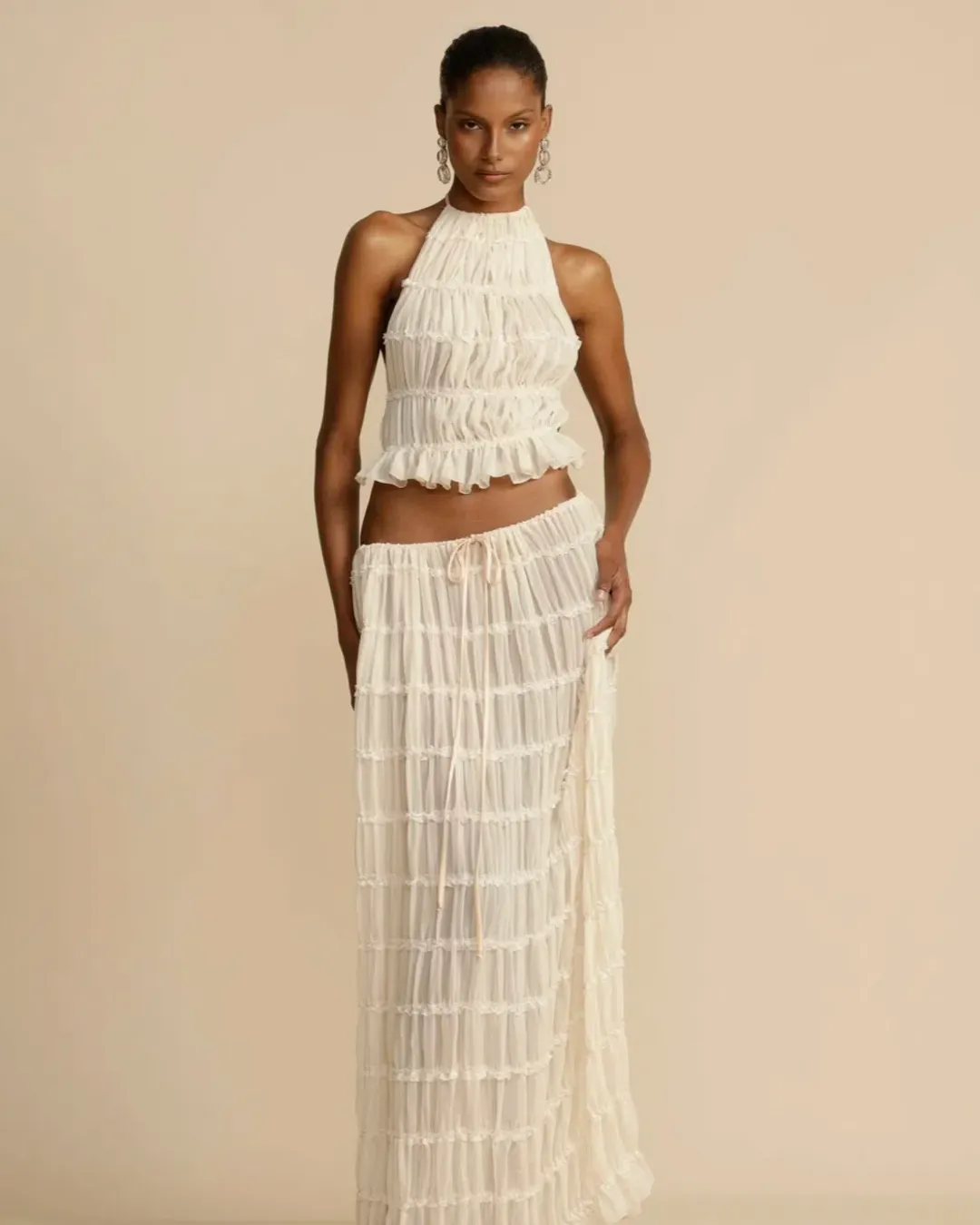 Arcina Ori Juliette Halter Top & Maxi Skirt Set Warm Cream Size S / AU 8 for rent on The Volte - main image