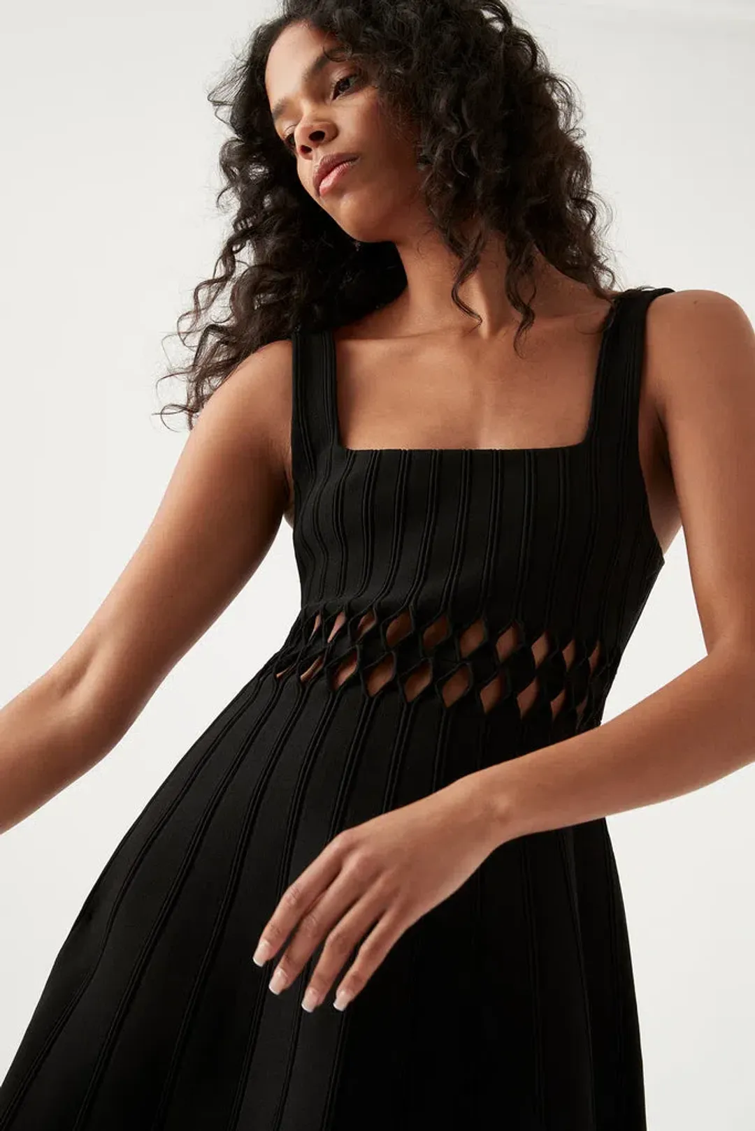 AJE Diamond Cut Out Mini Dress Black Size 8  for rent on The Volte - main image