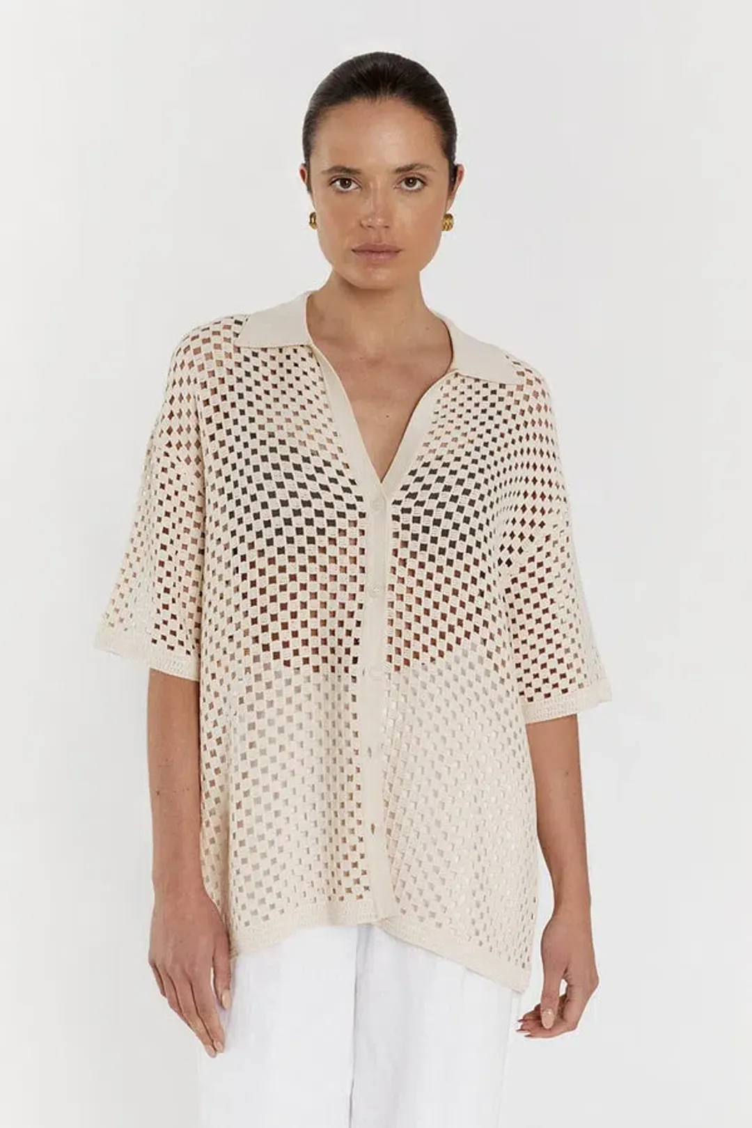 DISSH Sonny Natural Crochet Shirt beige size 6 for rent on The Volte - main image