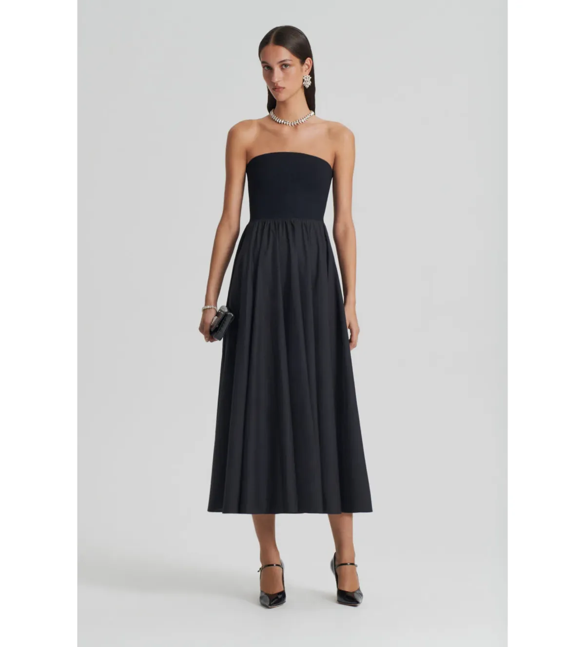 Scanlan Theodore  Crepe Knit Cotton Strapless Dress Black Size 8 - Image 1