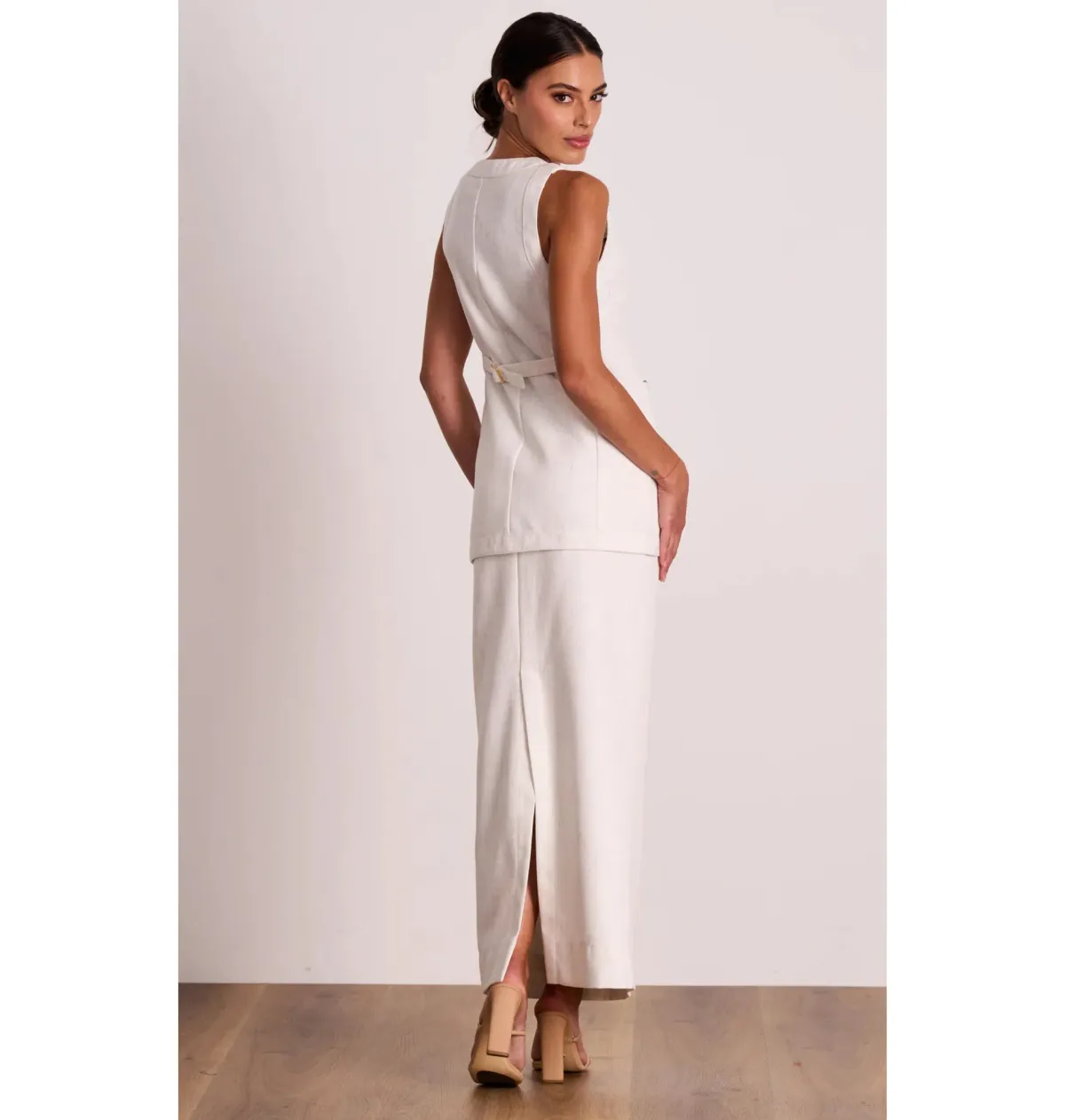 Pasduchas Weekender Linen Vest and Skirt Oat Size AU 14 - Image 3