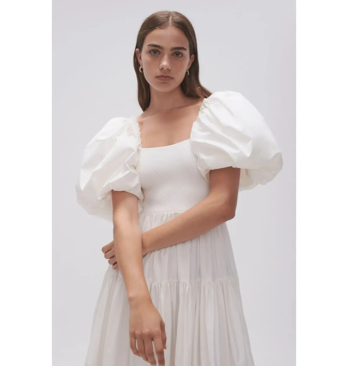 Aje Casa Puff Sleeve Midi Dress in Ivory Size AU 14 - Image 4