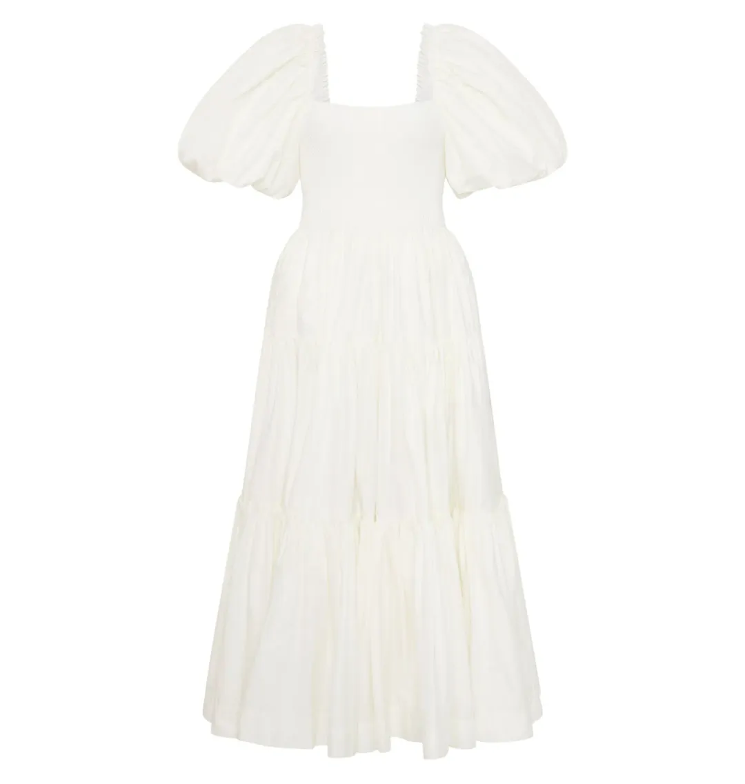 Aje Casa Puff Sleeve Midi Dress in Ivory Size AU 14 for rent on The Volte - main image