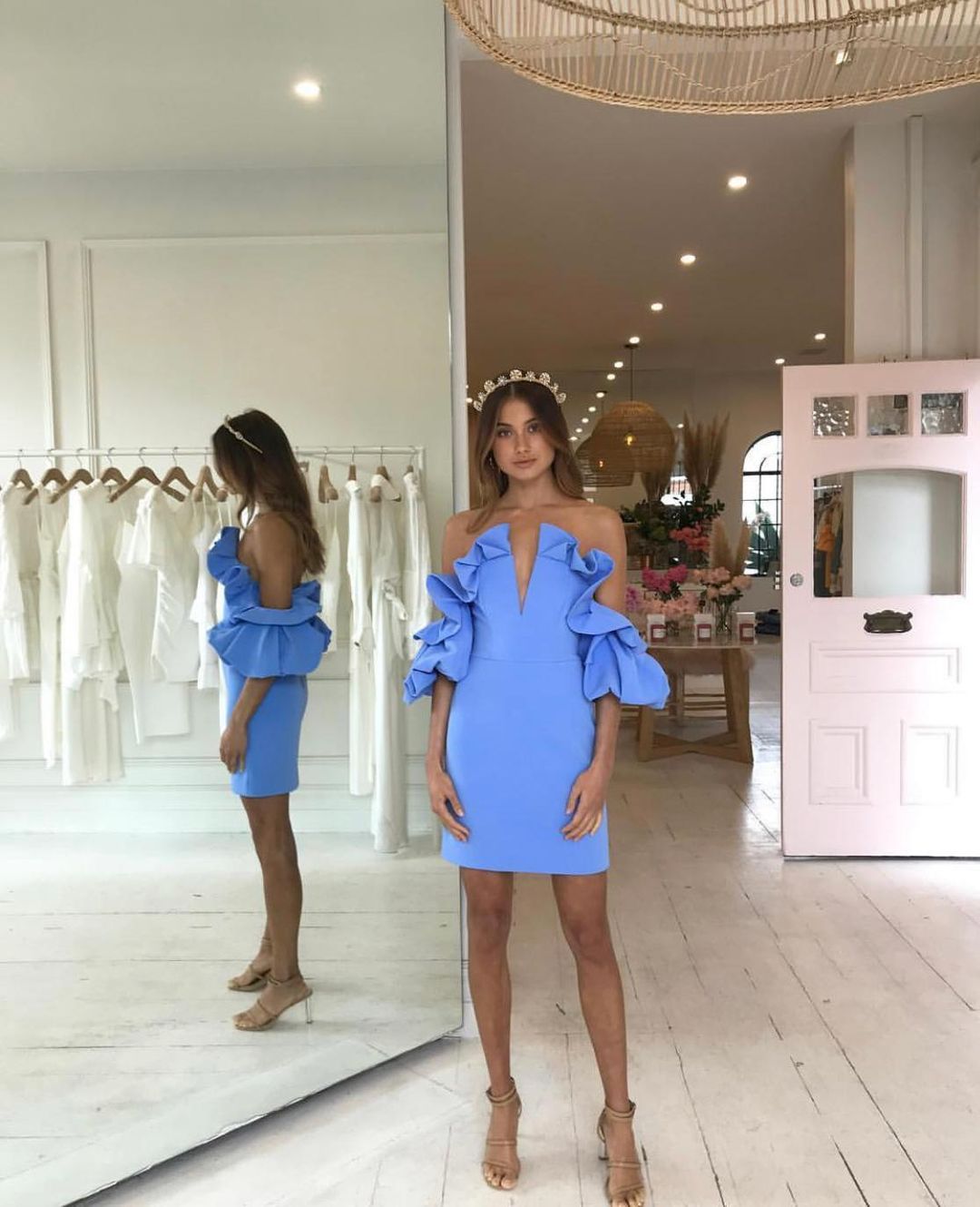 Acler Hitching Mini Dress Blue Size 6 for rent on The Volte - main image