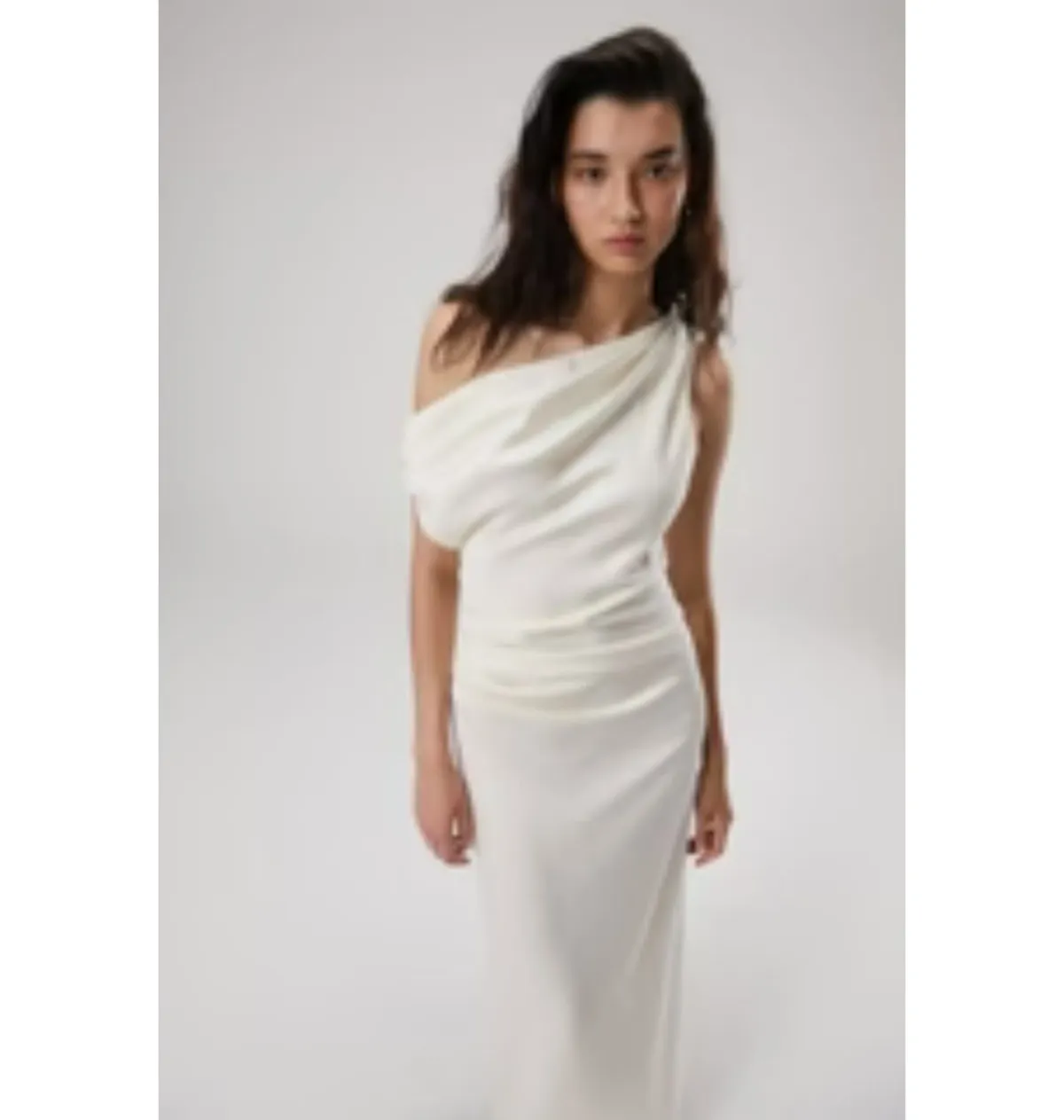 Misha Aster Drape Shoulder Satin Maxi Dress Antique White 8/S - Image 2