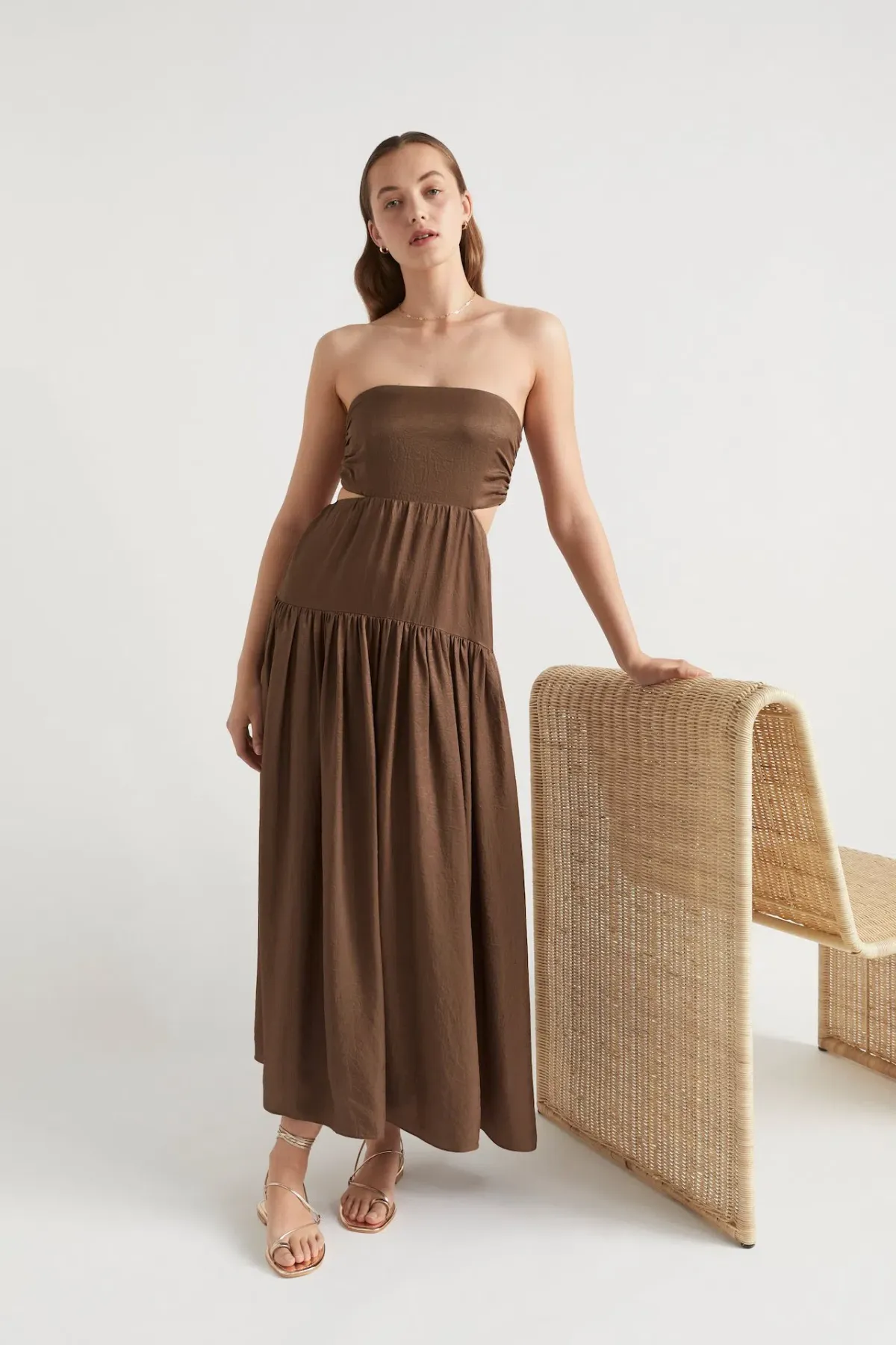 Seed Heritage Satin Cut Out Maxi Dress Pecan Brown Size 8 - Image 1