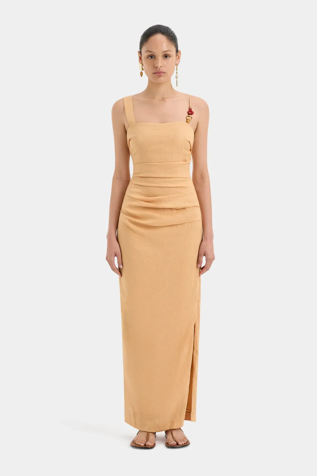 Sir the Label Antonia Beaded Midi Dress Light Tan Size 1/AU 8 for rent on The Volte - main image