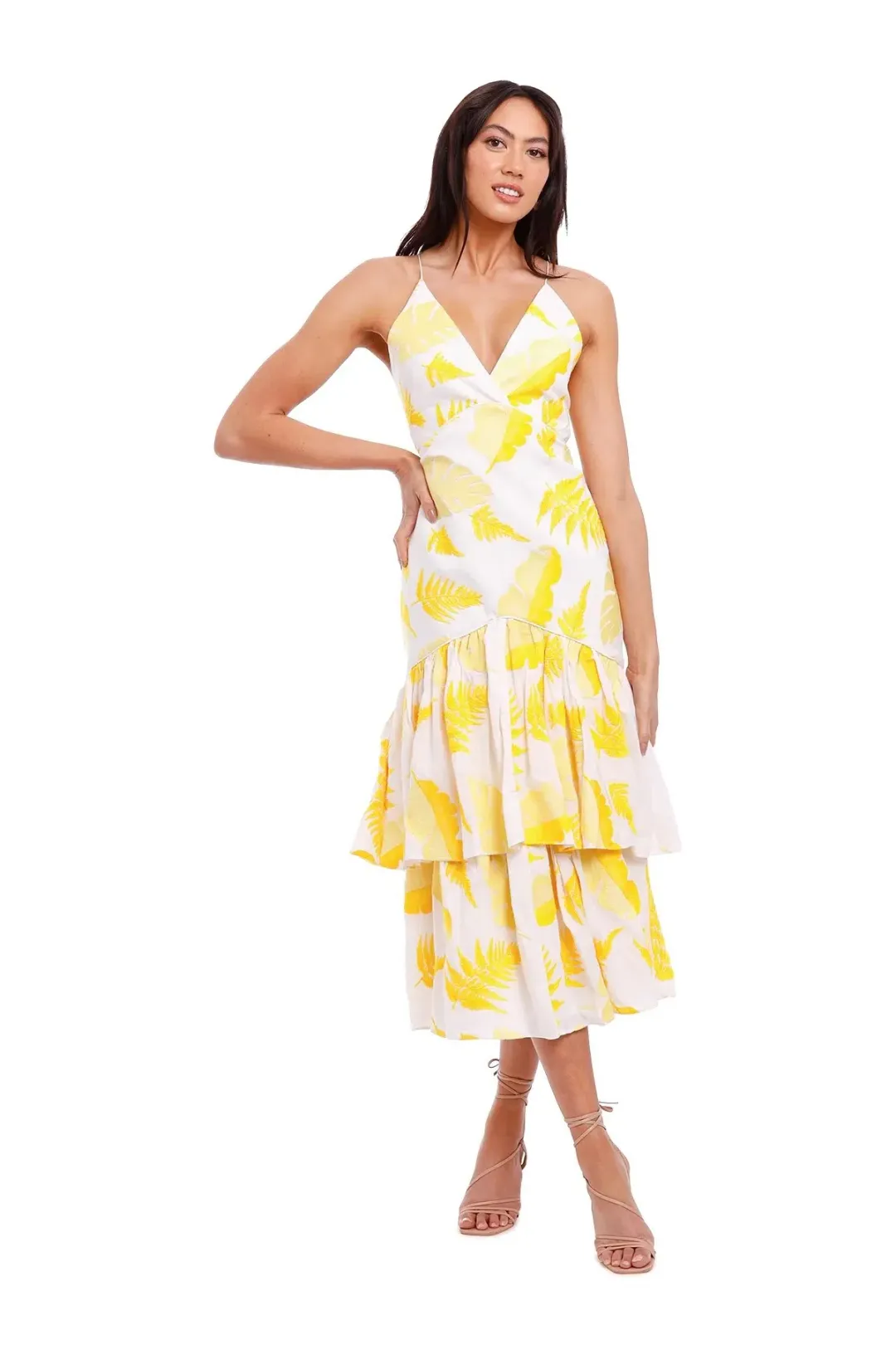 Acler Wray Dress Yellow Print Size 8 for rent on The Volte - main image