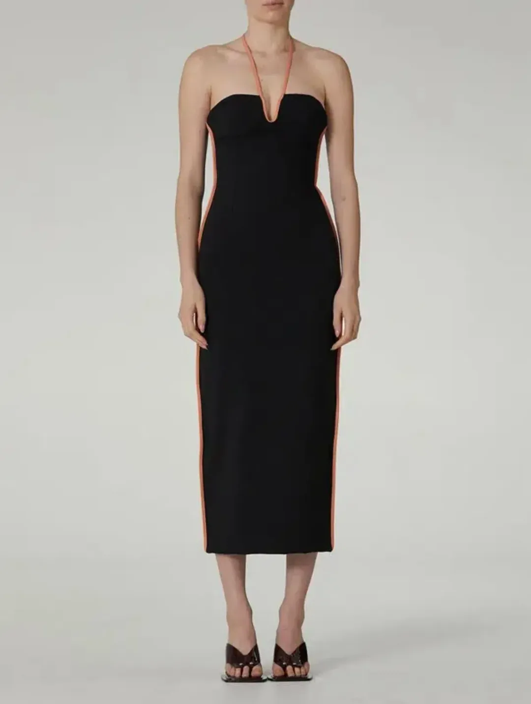 Paris Georgia Nassia Midi Dress Black & Pink Leather Size 10 for rent on The Volte - main image