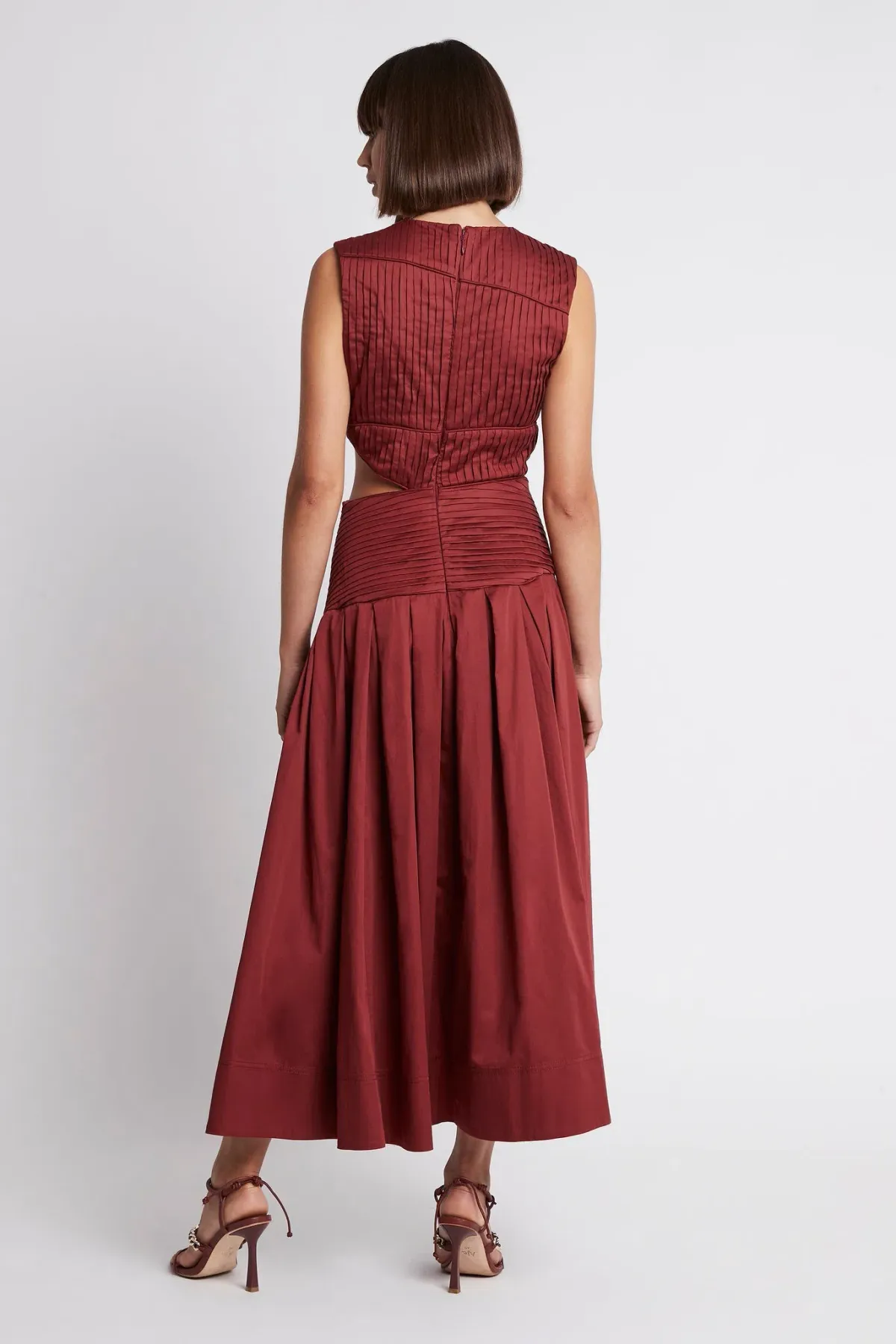 Aje Cascade Cutout Midi Dress in Burgundy Size 6 - Image 4
