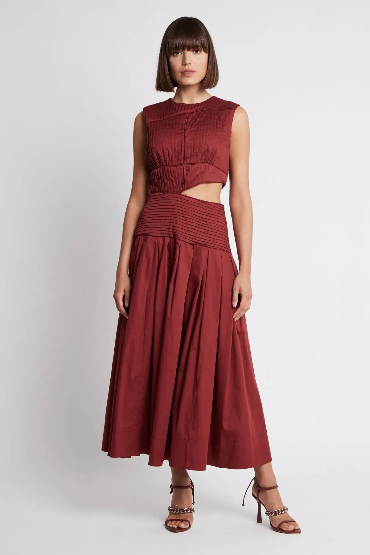 Aje Cascade Cutout Midi Dress in Burgundy Size 6 - Image 2