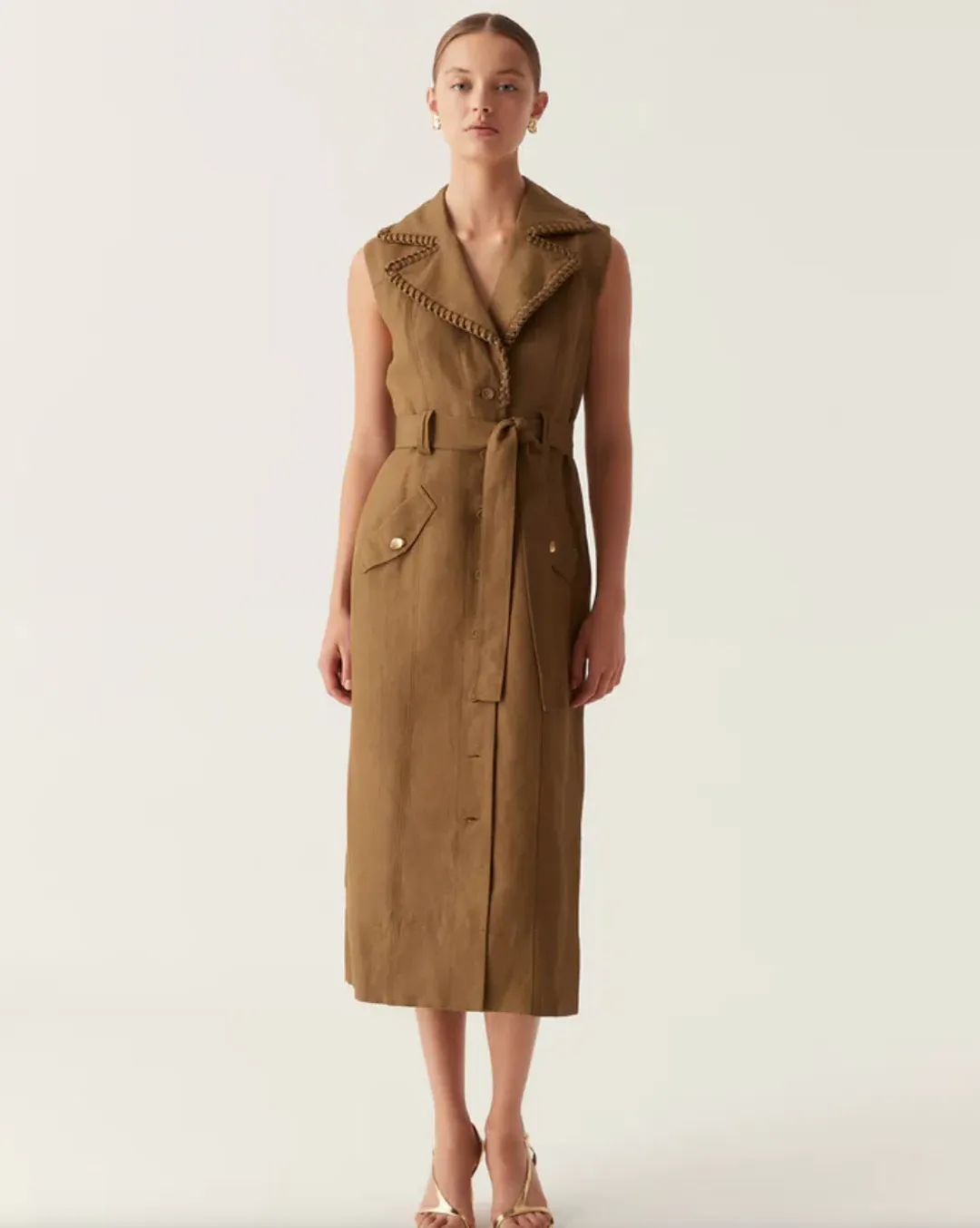 Aje Encompass Utility Midi Dress in Deep Olive Size 8 for rent on The Volte - main image