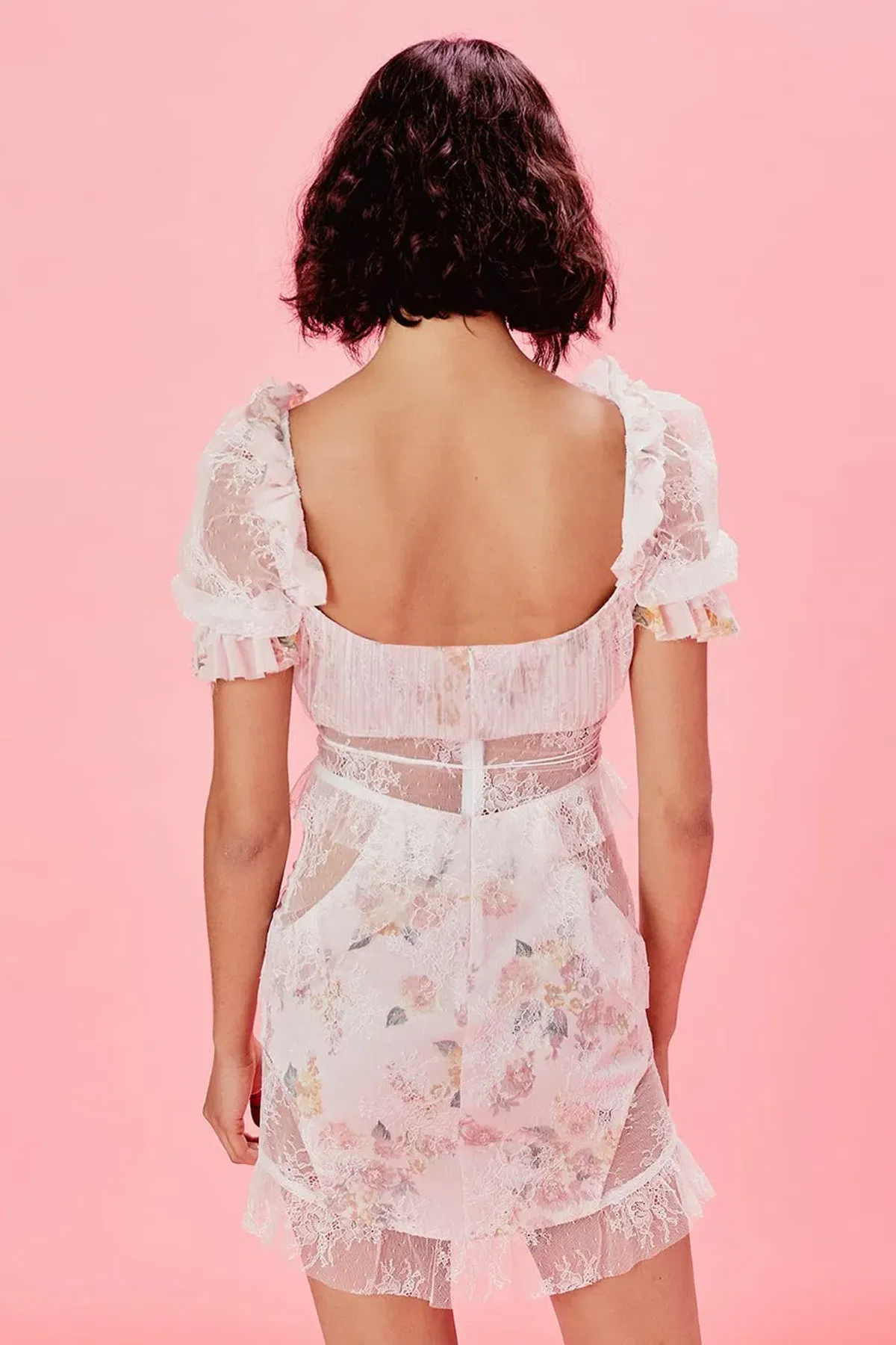 For Love and Lemons Nola Mini Romantic Pink Lace Dress Blush Size S/ AU 8 - Image 2