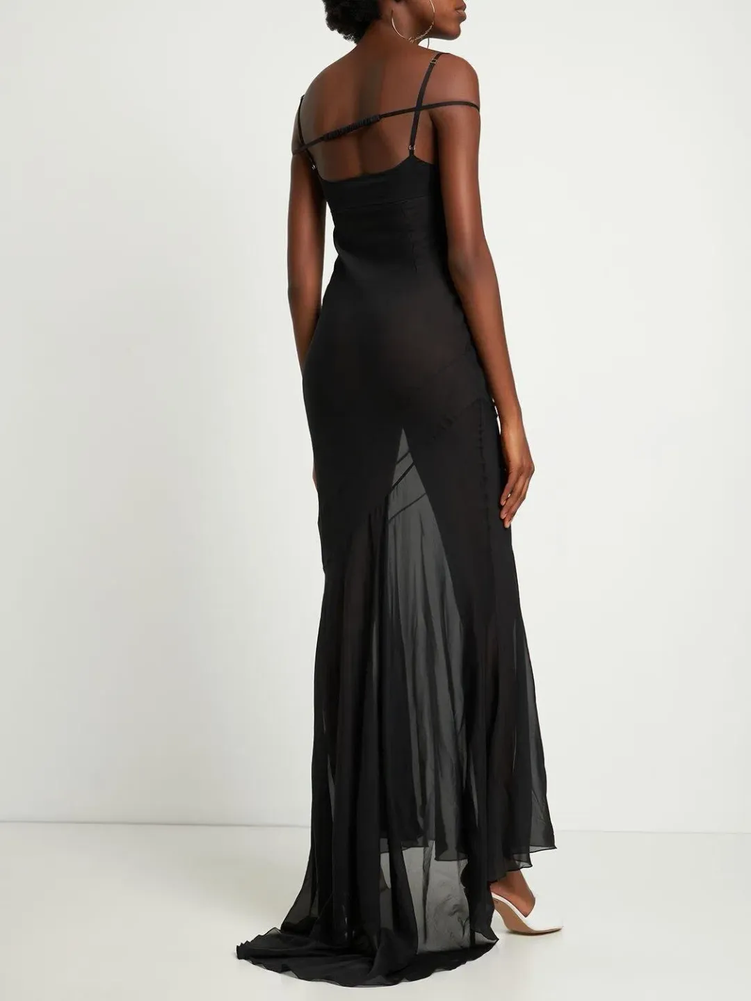 Jacquemus La Robe Draggiu Silk-Blend Maxi Dress in Black Size 36/AU 8 for rent on The Volte - main image