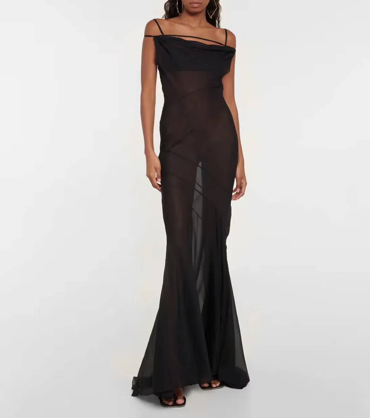 Jacquemus La Robe Draggiu Silk-Blend Maxi Dress in Black Size 36/AU 8 - Image 2
