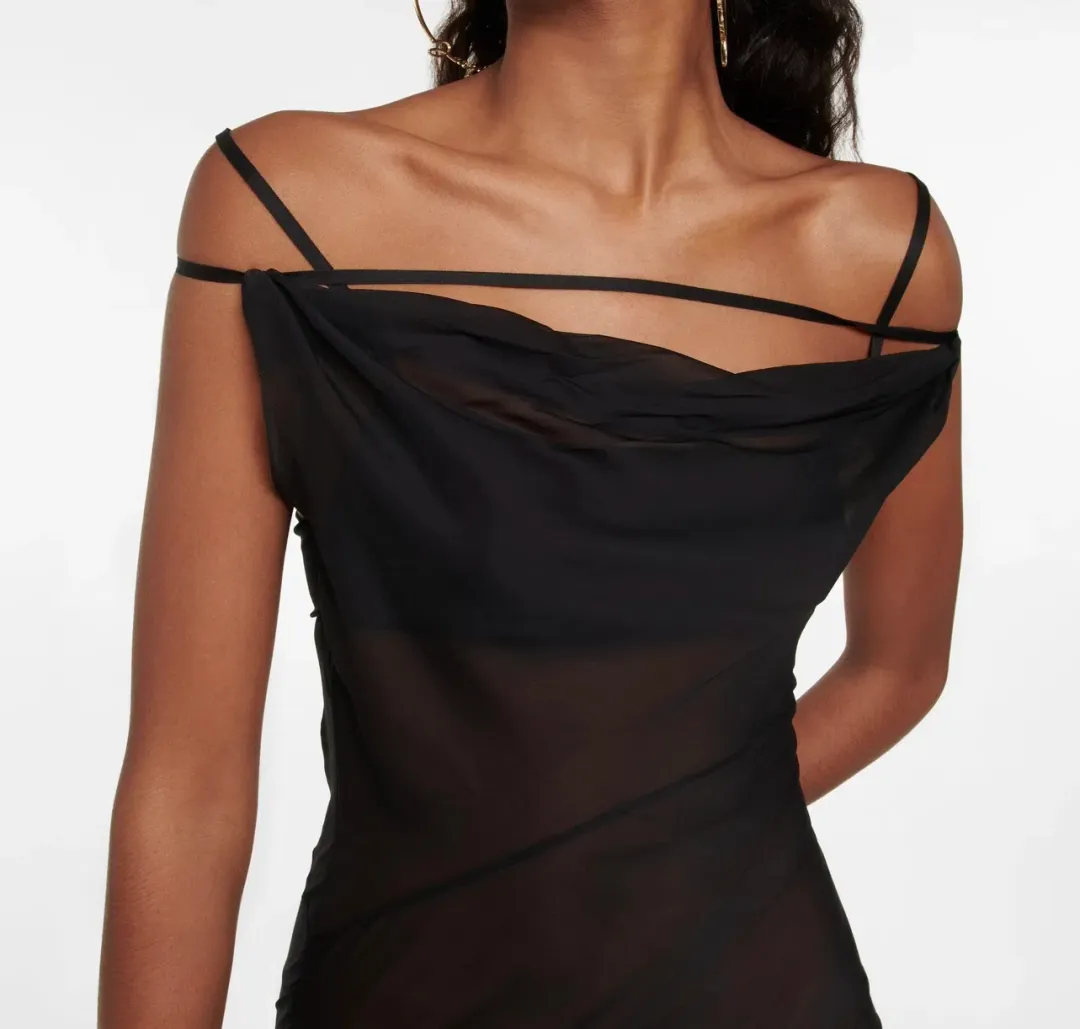 Jacquemus La Robe Draggiu Silk-Blend Maxi Dress in Black Size 36/AU 8 for rent on The Volte - main image