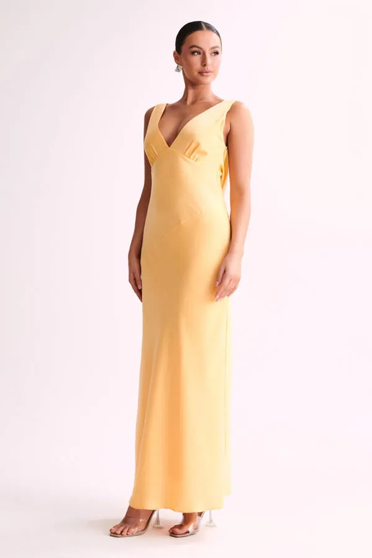 Meshki Nadia Satin Dress with Back Cowl Lemon Size XS/ AU 6 - Image 2