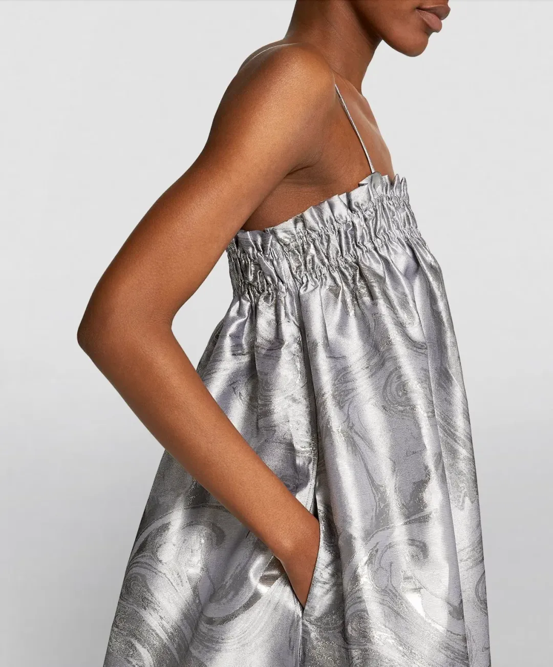 Ganni Shiny Jacquard Strap Dress Sliver Metallic Size 10 for rent on The Volte - main image