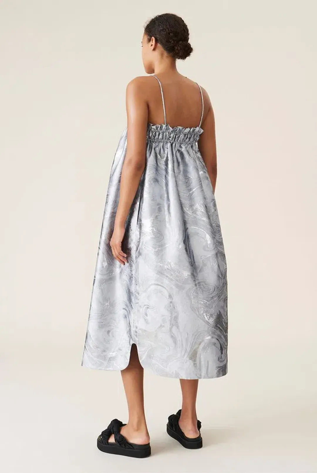 Ganni Shiny Jacquard Strap Dress Sliver Metallic Size 10 for rent on The Volte - main image