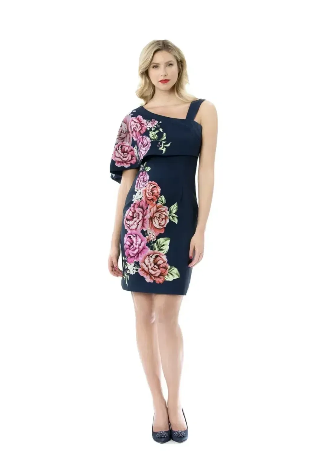 Review Cape Dress Navy Floral Size 12 for rent on The Volte - main image
