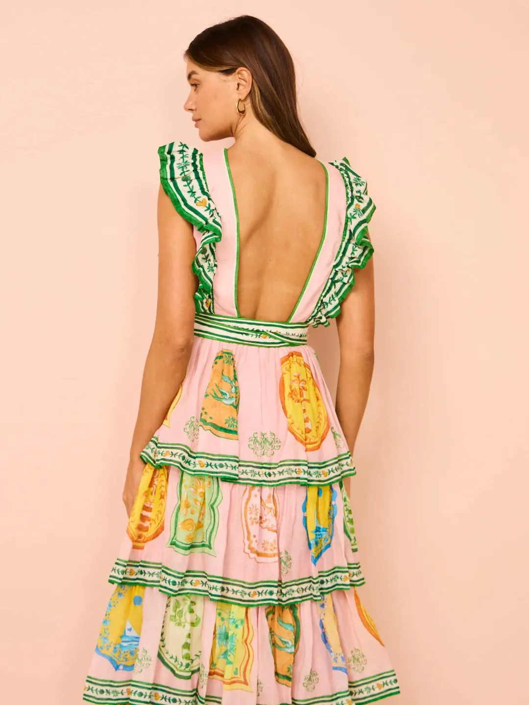 Alemais Porcelain Frill Midi Dress In Pink Size 10 for rent on The Volte - main image