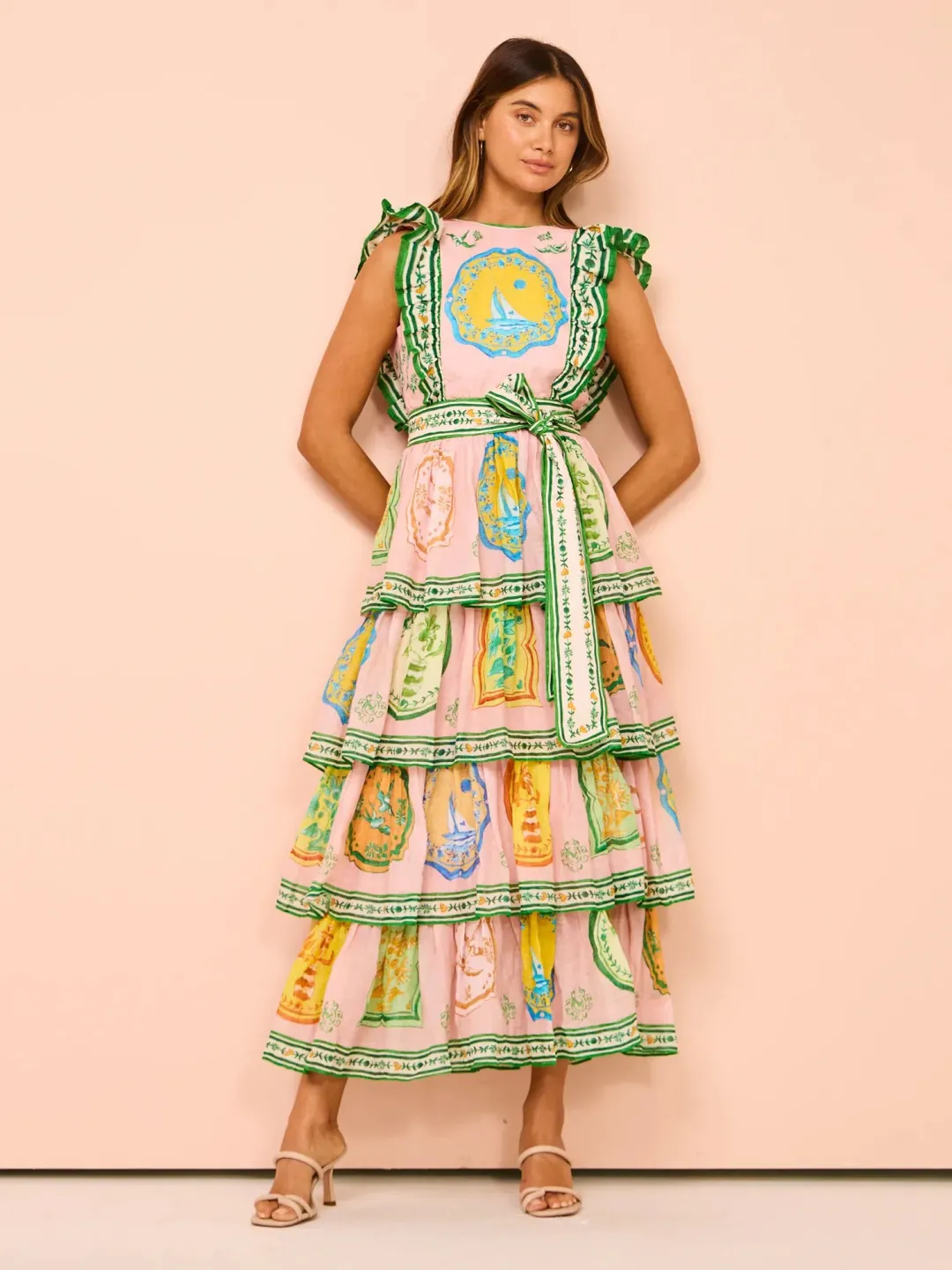 Alemais Porcelain Frill Midi Dress In Pink Size 10 for rent on The Volte - main image