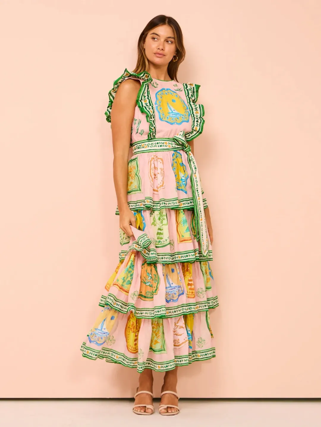 Alemais Porcelain Frill Midi Dress In Pink Size 10 for rent on The Volte - main image