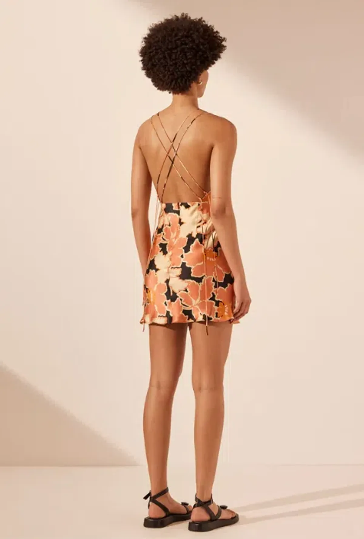 Shona Joy Rosa Silk Plunged Double Strap Mini Dress Coral/Pink Multi Size 8 - Image 4